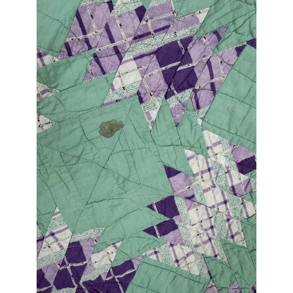 Vintage Hand Quilted Quilt Cutter Salvage Textile Feedsack Era Green Purple